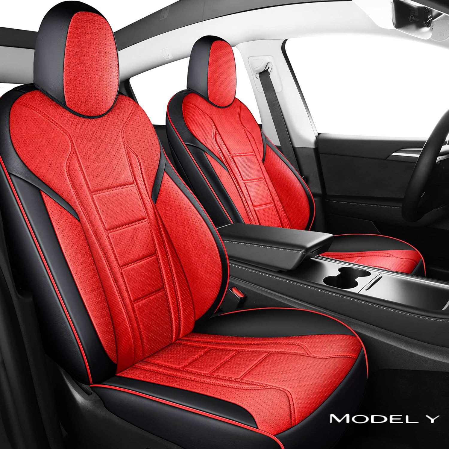 FREESOO Car Seat Covers Custom Fit for Tesla Model Y Waterproof Nappa Leather Full