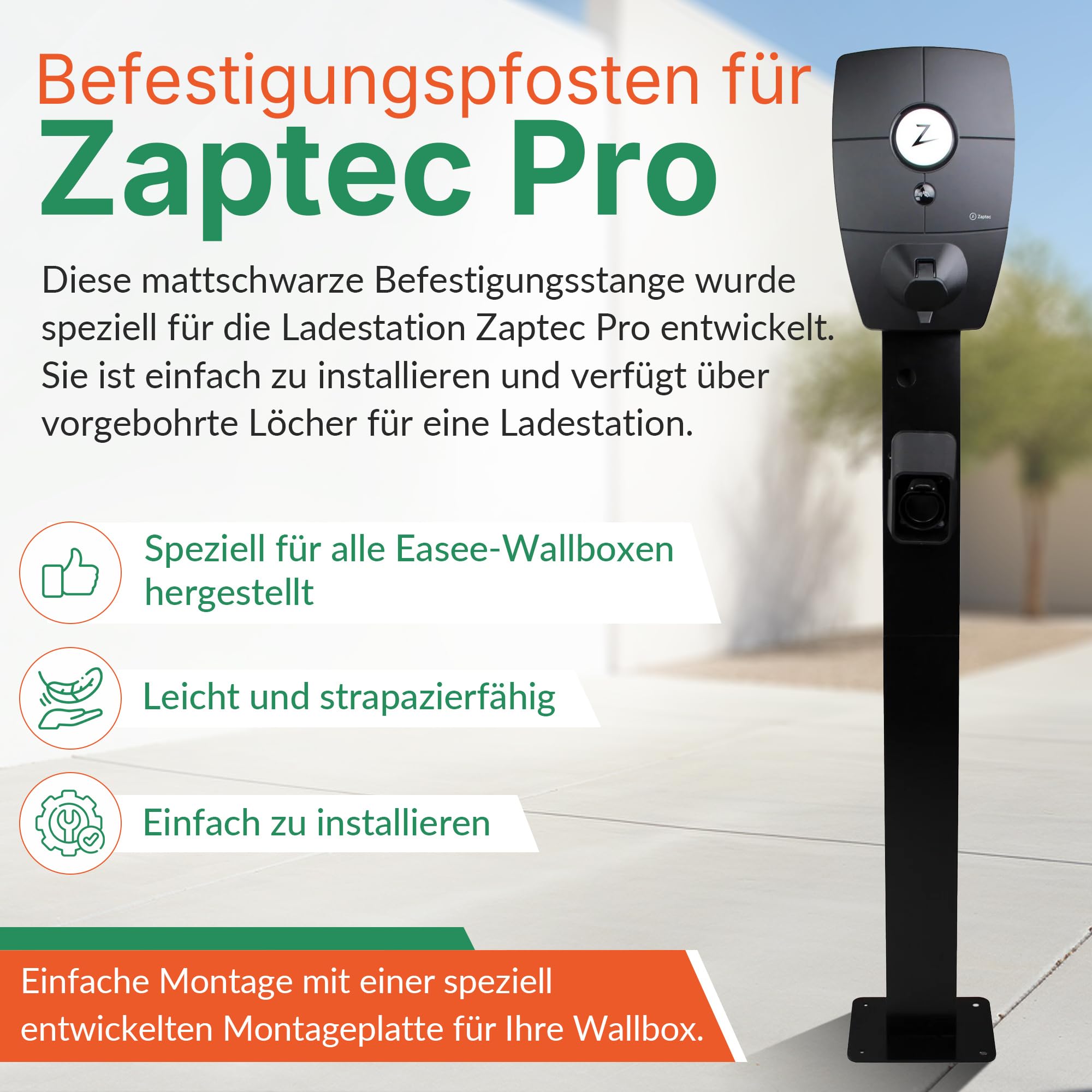 LDY Wallbox stojak do Zaptec Pro, wolnostojąca instalacja na wjeździe lub parkingu, do użytku na zewnątrz, metalowa podstawa z uchwytem na wtyczkę, Wallbox Zaptec Pro