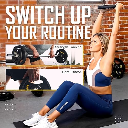 Miniatura 7 de ZIVA RPU Studio Barbell - Juego de pesas de bomba de cuerpo ajustable, 6 discos de peso recubiertos de RPU de alto grado (2 x 2.5 libras, 2 x 5