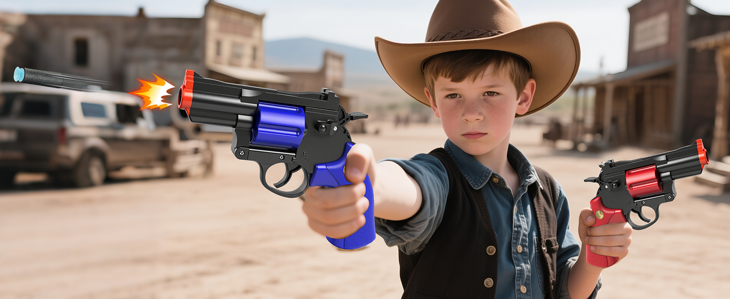 Lot De 2 Revolvers Mousse VATOS + 72 Balles Souples – Cowboy Western, Jeu De Tir Sécurisé Dès 10 Ans