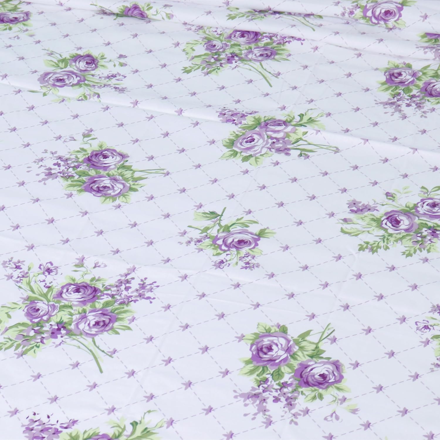 Queen Size Flat Bed Sheets Only Cotton Purple Floral Pattern Top Sheets Easy Care Soft Flat Sheet