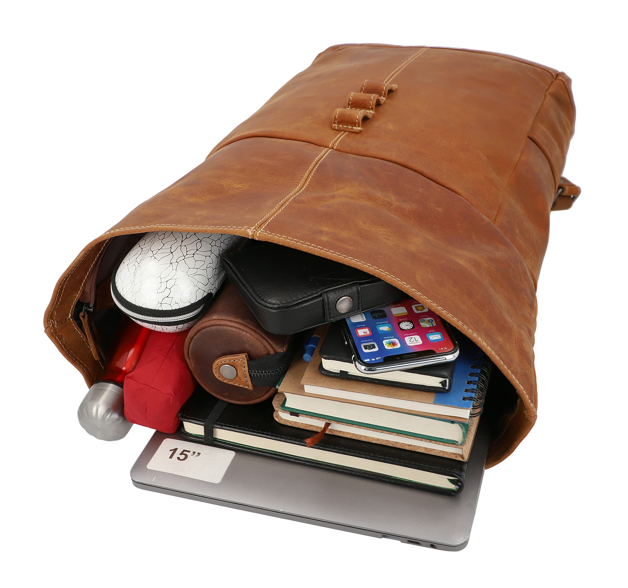 Gusti Leder „Bendik“ Rolltop Rucksack – Lederrucksack Braun für Damen & Herren, Vintage Cityrucksack aus Echtleder, Laptop Rucksack & Outdoor Backpack für Alltag, Uni & Reisen