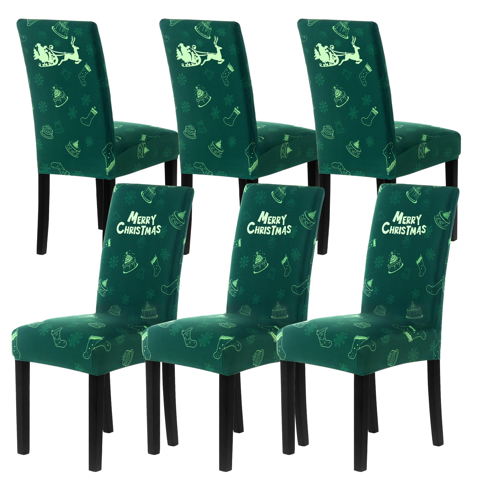 6PCS Christmas Dining Chair Covers, Stretch Removable Washable Dining Room Chair Protector Slipcovers, Snowflake Deer Kitchen Chair Cover, Slipcovers Protector for Xmas Holiday Party Home Dcor