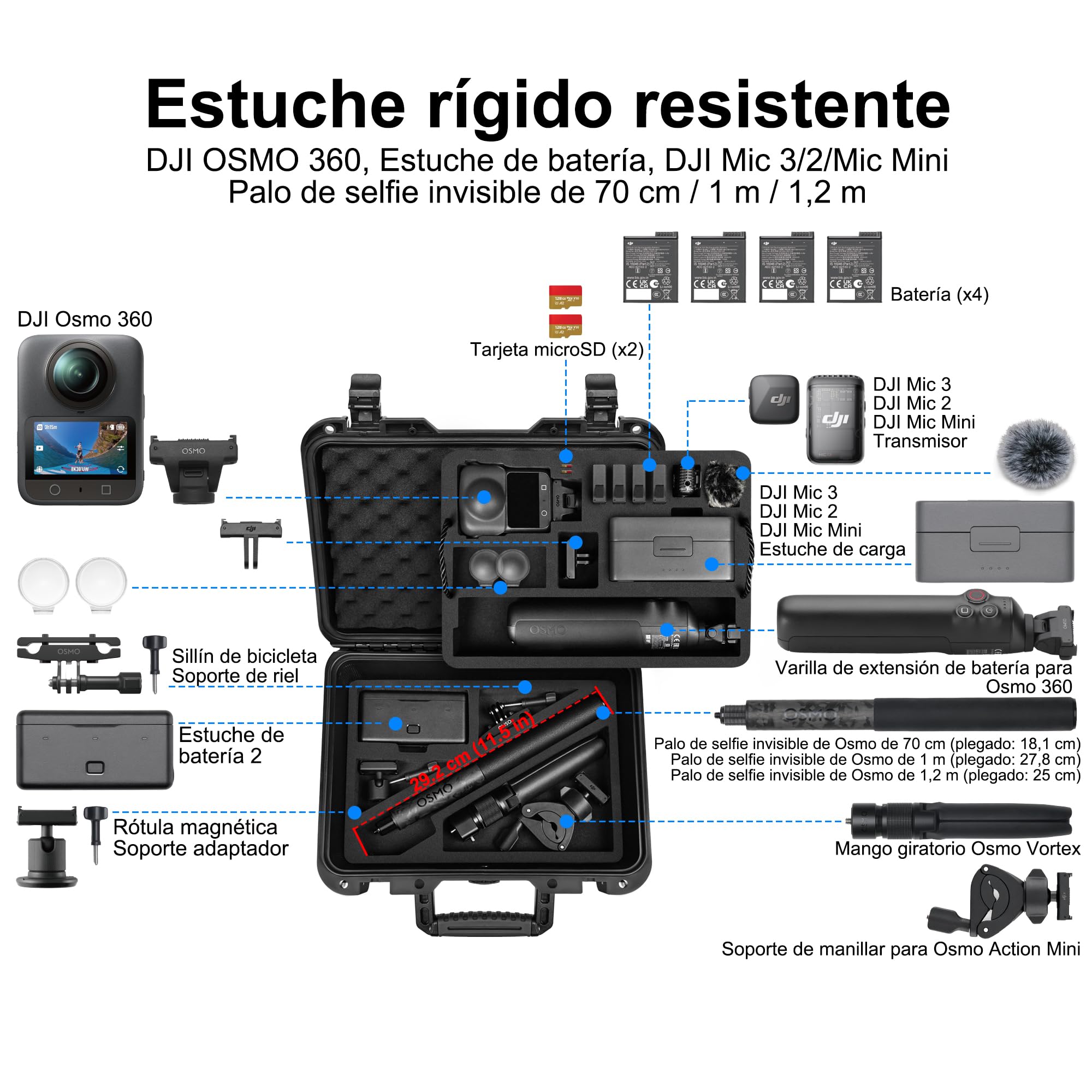 LEKUFEE Maletín Rígido Impermeable para dji Osmo 360, Pack Aventura Osmo 360,Estuche de Carga dji Mic 3/2/Mic Mini,Más Accesorios (Solo Estuche)