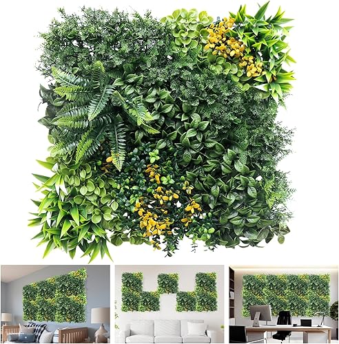 TANG 6 paneles de plantas artificiales 3D mezcladas de 20 x 20 pulgadas, estilo 8 telón de fondo de boda, paneles de pared de hierba perenne, pared