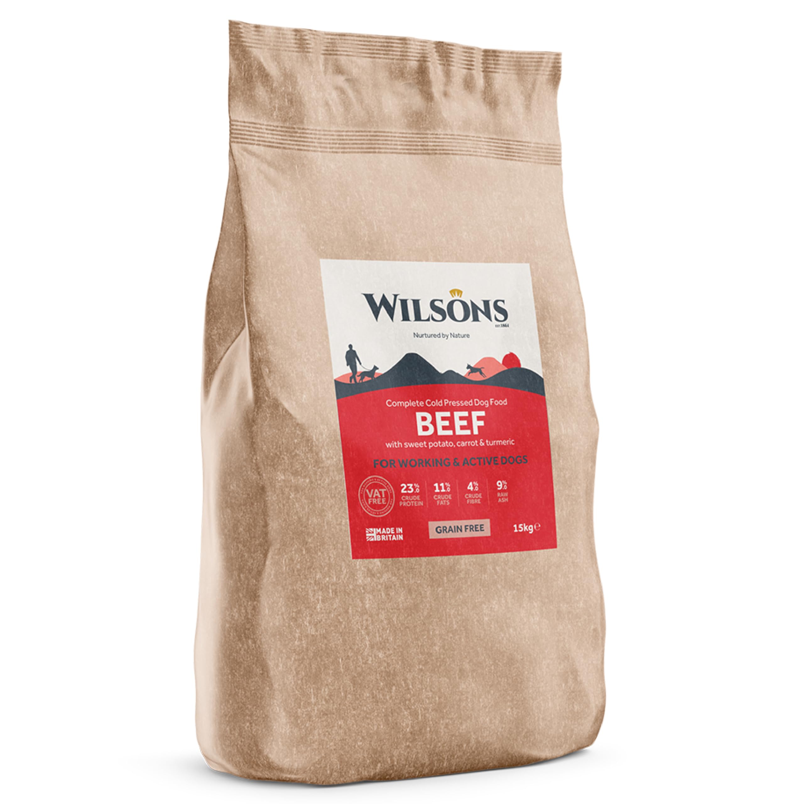 Wilsons - Working Dog Cold Pressed Dry Dog Food, Hypoallergenic, Grain Free, Natural Ingredients, Suitable for Adult Dogs and Puppies 2 Months and Up (Beef) (15kg)