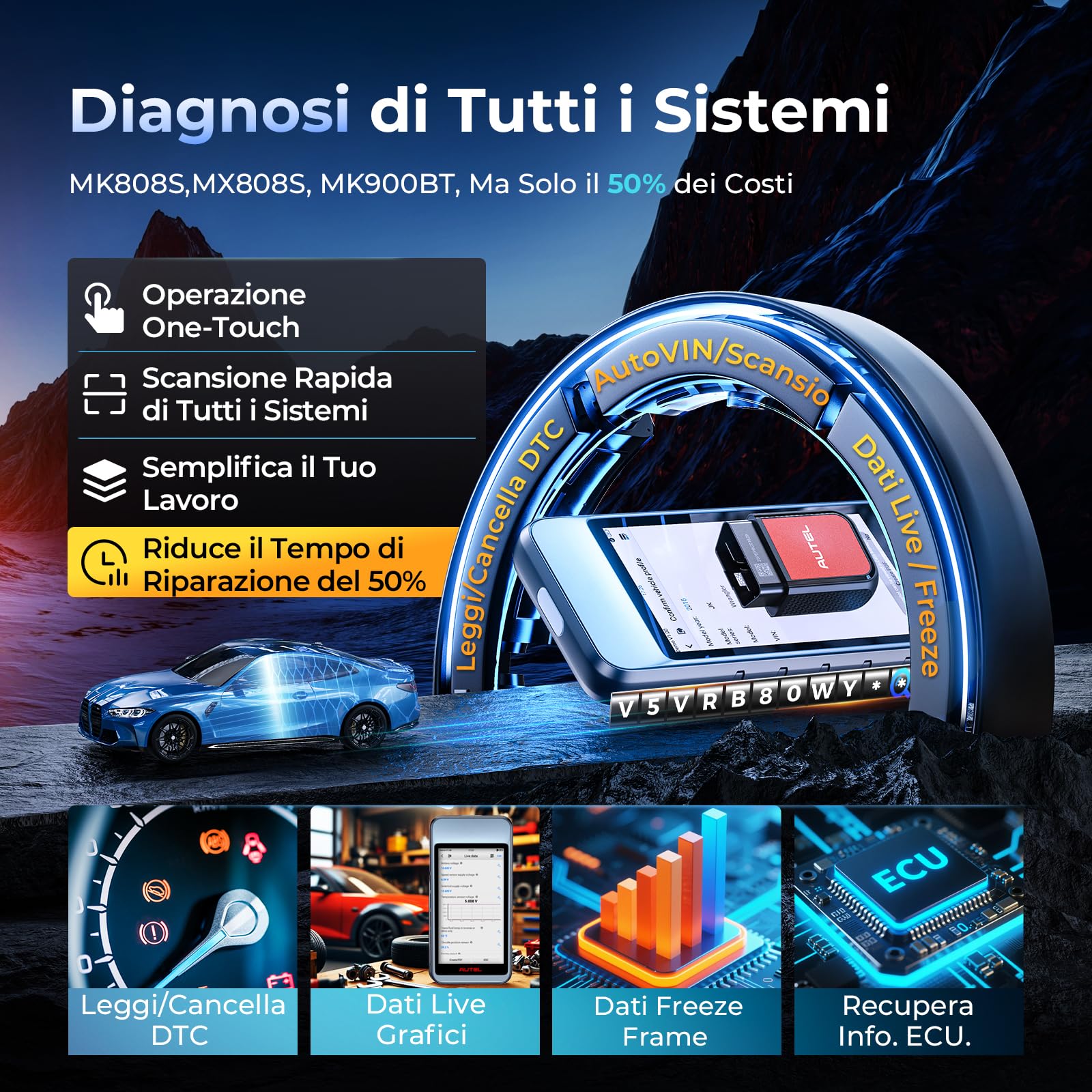 Autel MaxiDiag MD906PRO Strumento Diagnosi Auto: 2026 Bluetooth Ver. di MaxiCOM MK808S MX808S, Successore di MD808PRO MD806 OBD2 Diagnosi Auto Tutte, CAN FD FCA, 11 Servizi, Nessun Costo Abbonamento
