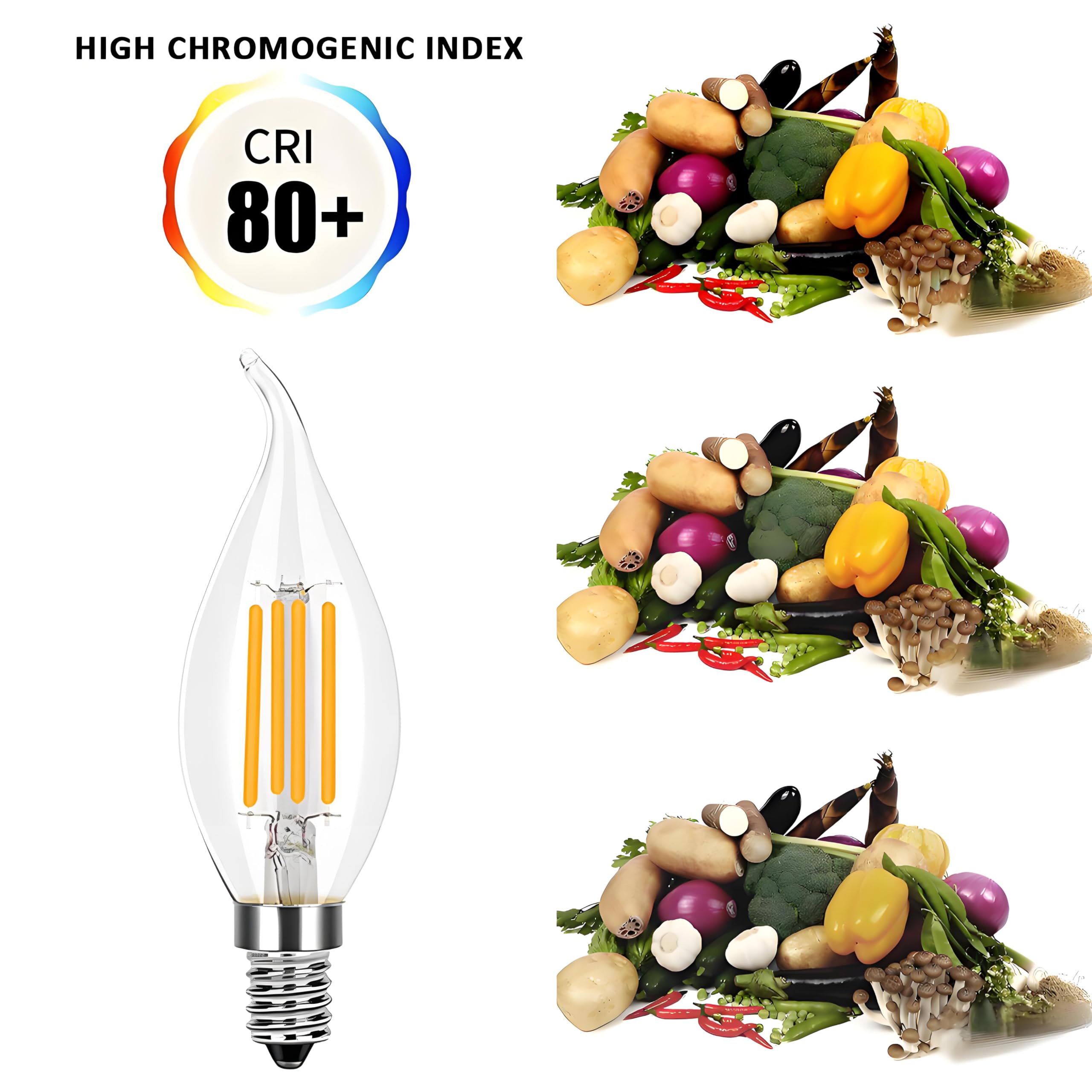 6 Pack E14 Flame Tip LED Filament Candle Light Bulb, 4W 400 LM, 40W Incandescent Bulbs Equivalent - Image 4