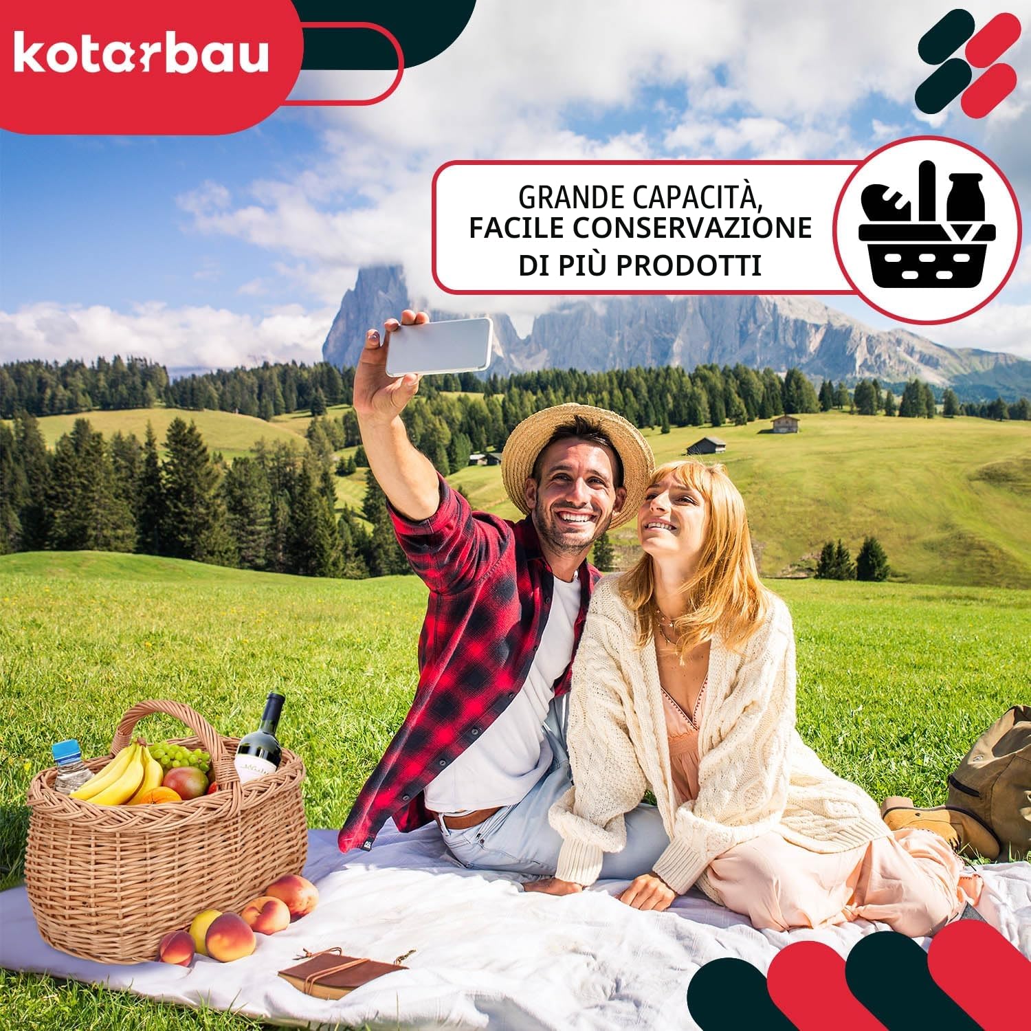 KOTARBAU® - Cesto in vimini per la spesa in colore naturale, spazioso e confortevole