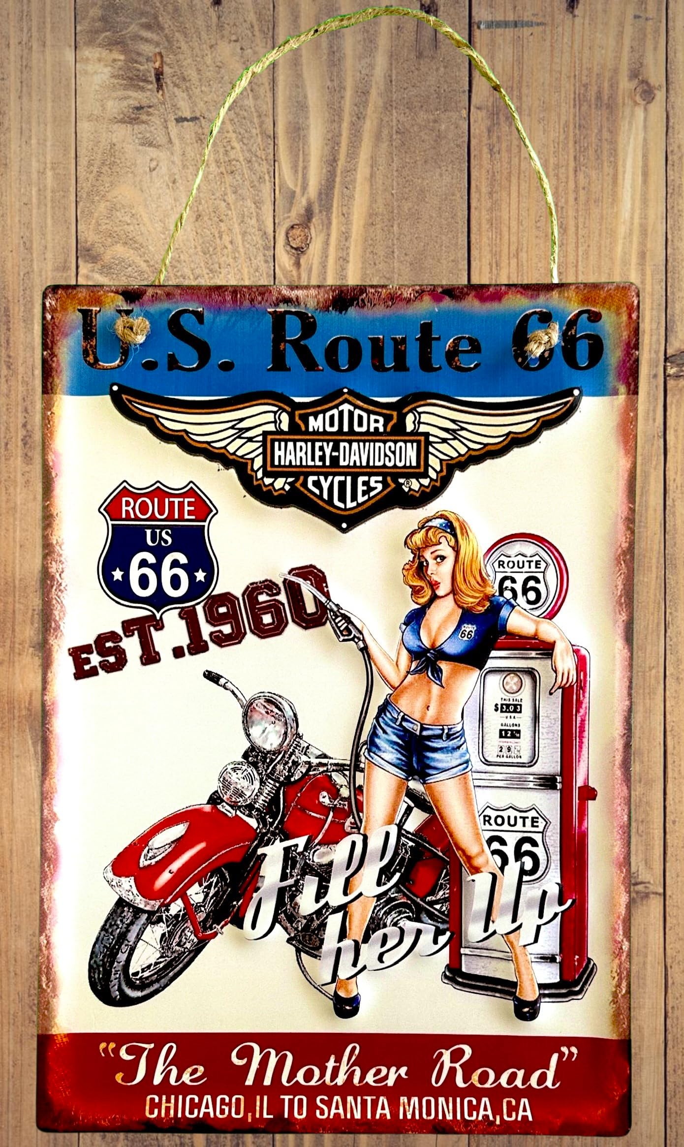 Plaque Métallique Vintage Route 66 – 40 X 27 Cm, Style Pin-up Rétro, Décoration Garage, Bar, Atelier