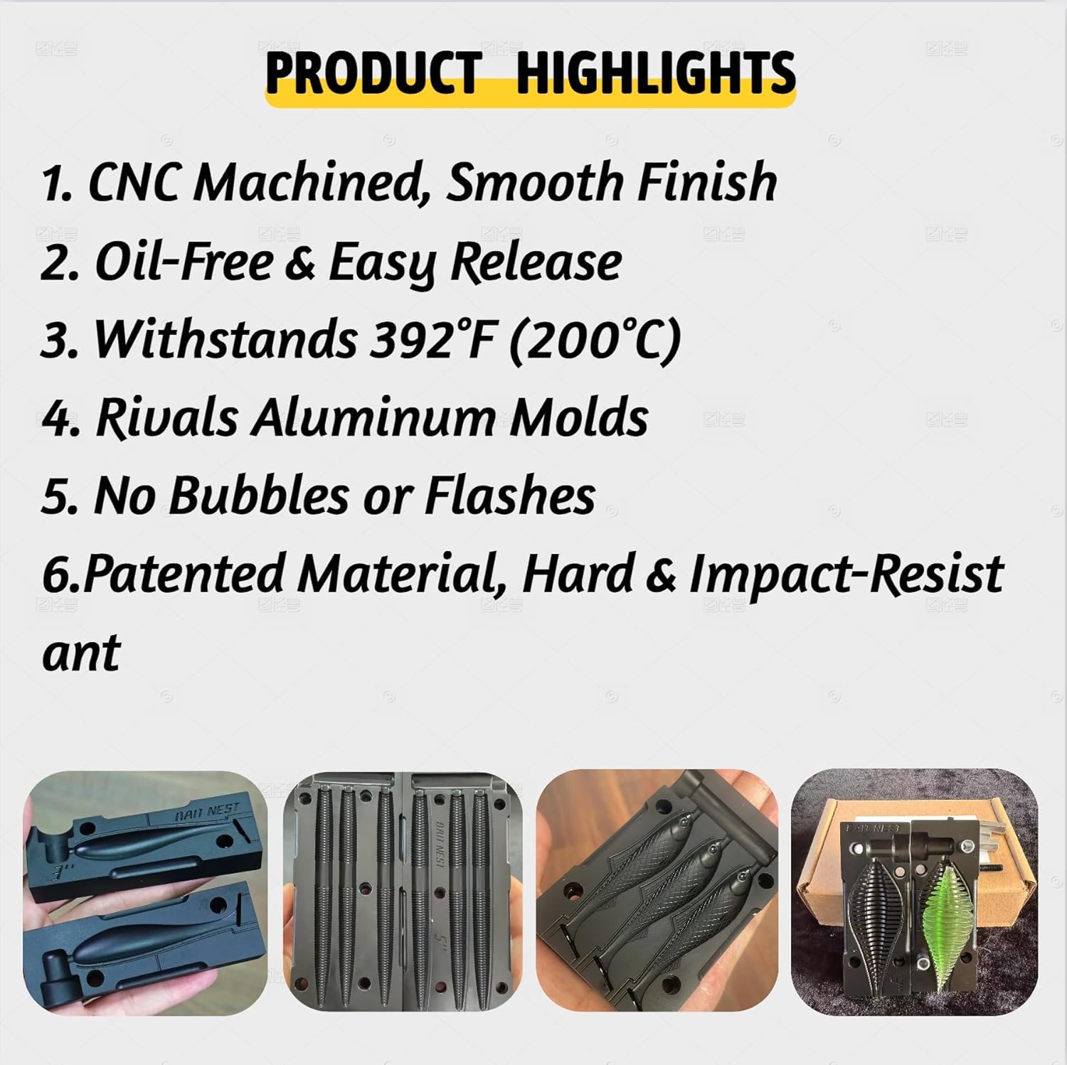 Premium Soft Plastic Lure Mold - Easy Lure Making Mold for Perfect Soft Plastic Baits Bug 4" 2-Cavity | No Release Oil Needed | CNC Machined | High Heat Resistant | No Bubbles, No Flash