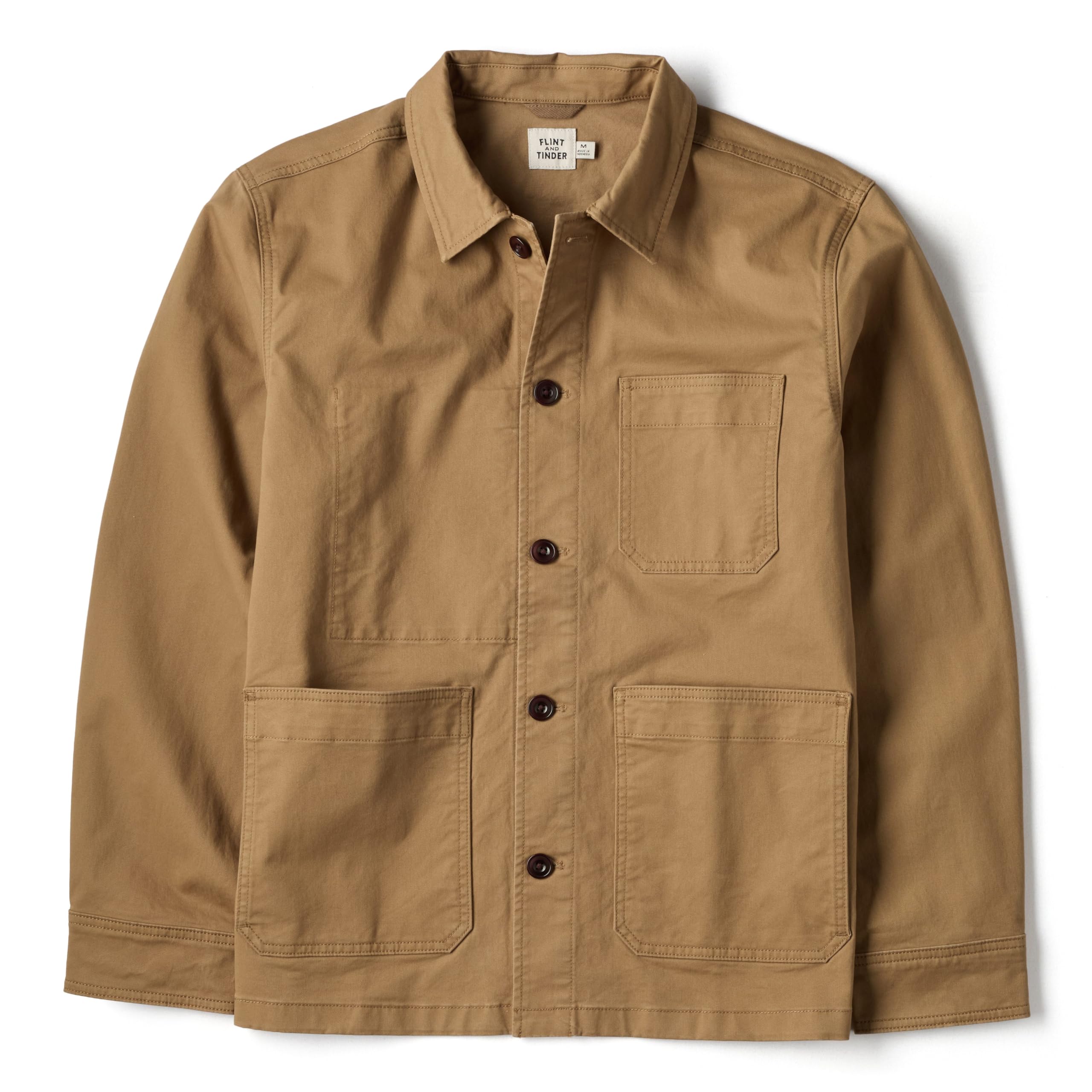 Huckberry Men's British Khaki Flint And Tinder Classic Chore Coat, Lightweight Cotton Jacket, S