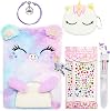 Secret Diary with Lock for Girls, Plush Cat Journal Notebook Set with Unicorn Coin PursePenBraceletsCrystal Heart Stickers, Cute Girls Birthday Gifts for Age at 6 7 8 9 10 Years Old