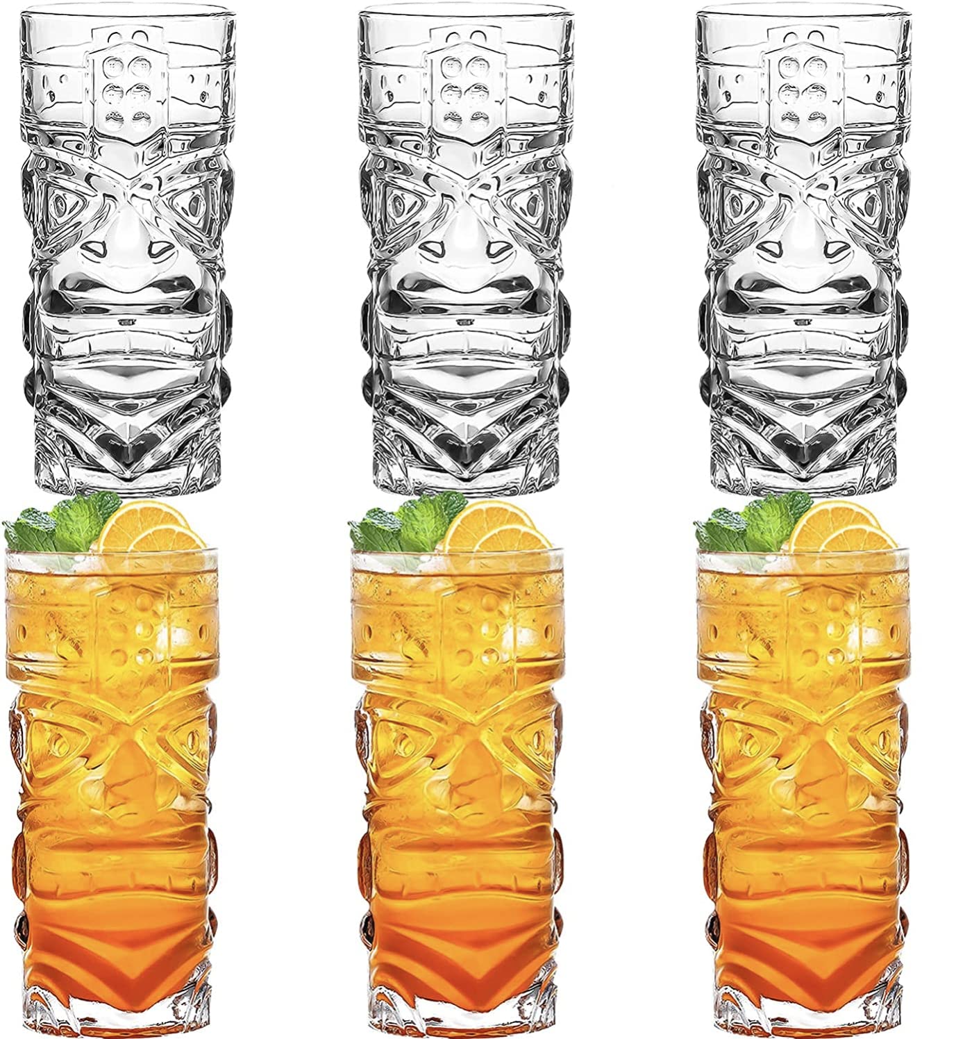 BHTHIM - Cocktail Glasses - Pack of 6 | Highball Cocktail Glasses | Water Glass | Tiki Glasses for Cocktails, Mocktails - 400ml.