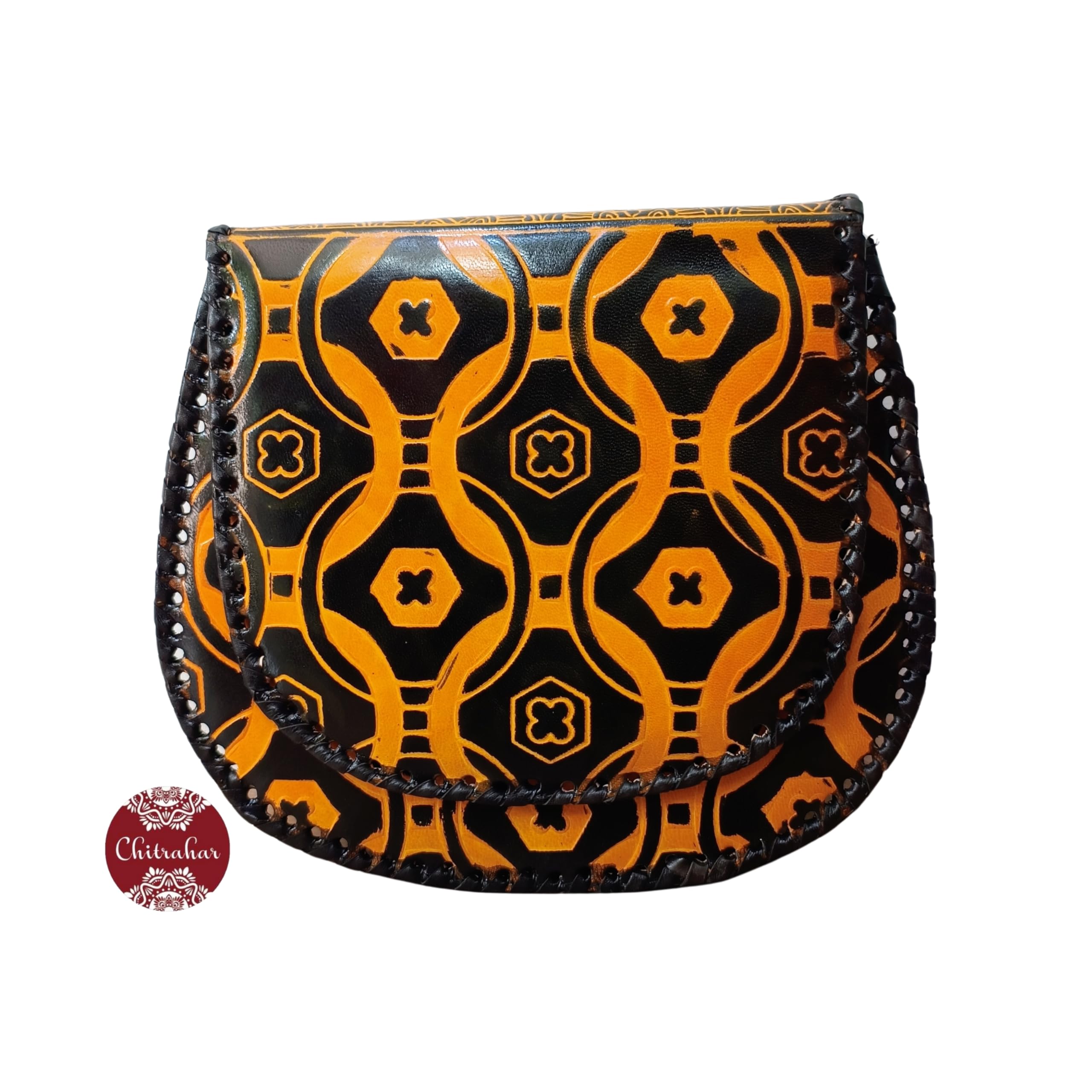 Chitrahar Genuine Shantiniketan leather traditional cross body handstitched sling bag for women (Orange-Green) (B0CY2XC8TF) Amazon Price History, Amazon Price Tracker