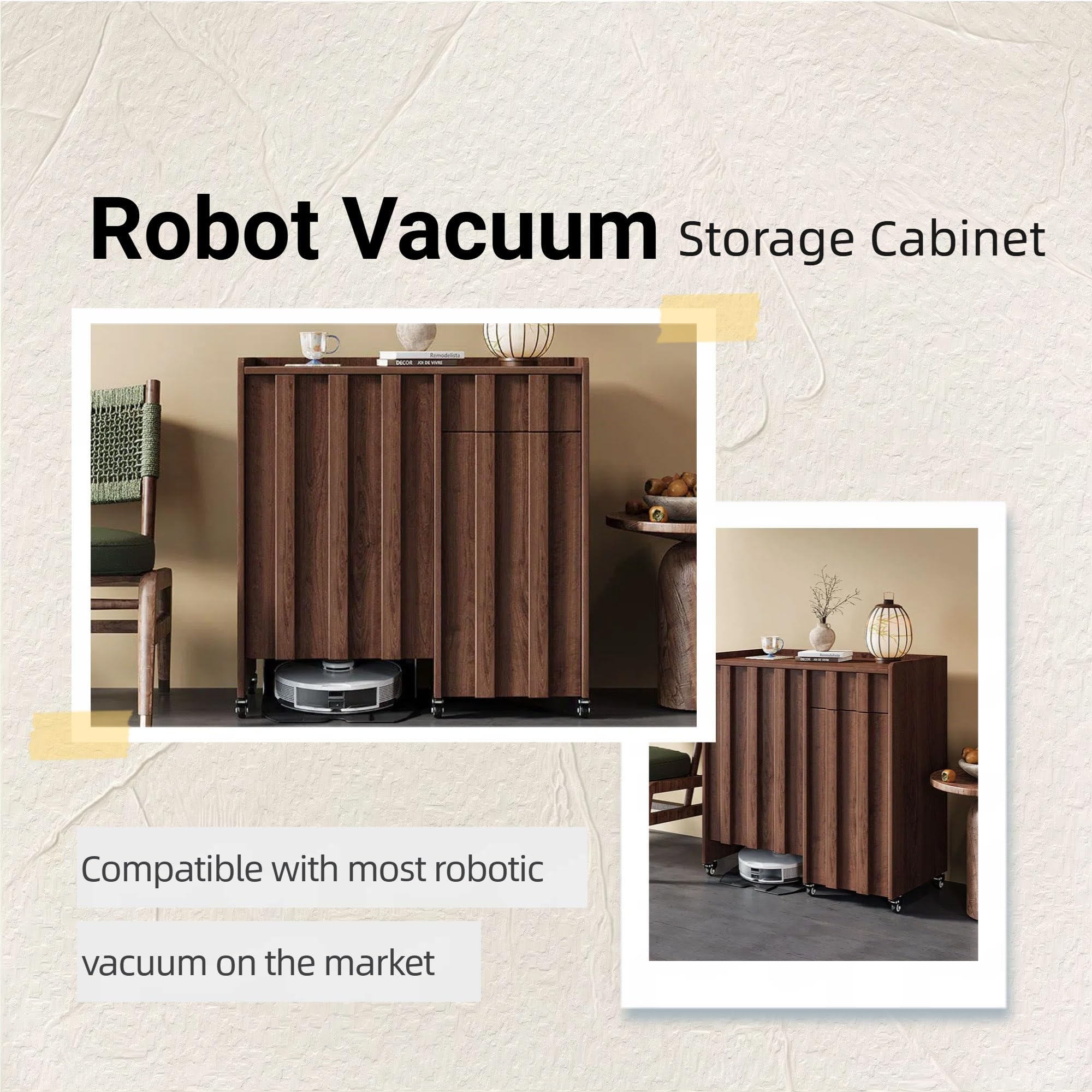 Robot - Estante de almacenamiento al vacío con ruedas, cuenta con puertas y cajones, mesa auxiliar compacta para sala de estar u oficina en casa (90 cm)