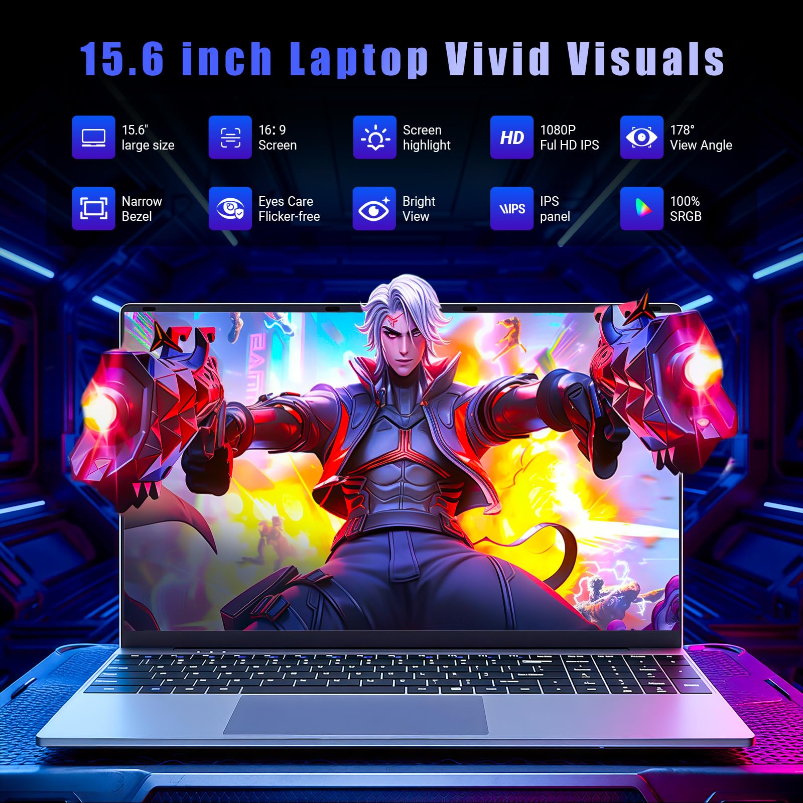 Laptop, Core i5-7Y54 Gaming Laptop, 15.6 Inch Laptop Computer with 16GB RAM 1TB SSD, Laptops with Backlit Keyboard,180° Open,38.5Wh, Mini HDMI, BT 4.2/WiFi 5, Win 11 Pro, Office Set,Business Laptop