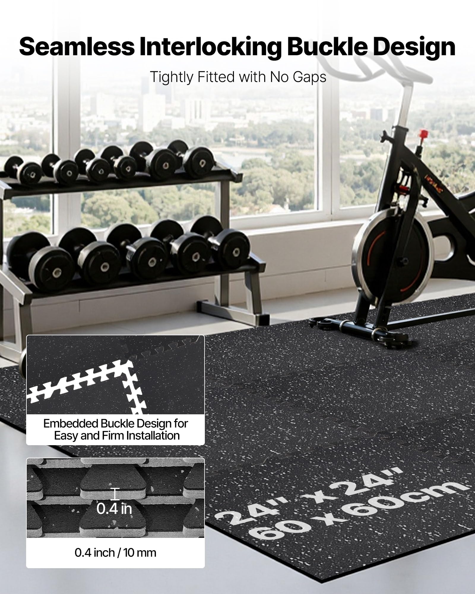 VEVOR Esterilla Puzzle 24 Piezas de 610 x 610 x 10 mm, Suelo Gimnasio de Goma EVA Alta Densidad, Colchoneta de Ejercicios con Puntos Grises Antigolpe Antiruido Antideslizante para Equipos Pesados Casa