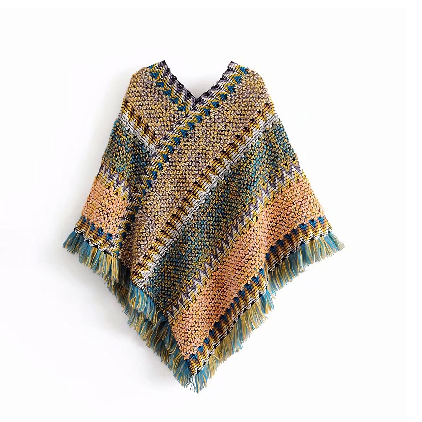 Poncho à franges pour femme - Col en V - Ample - Sans manches - Ourlet irrégulier - Décontracté