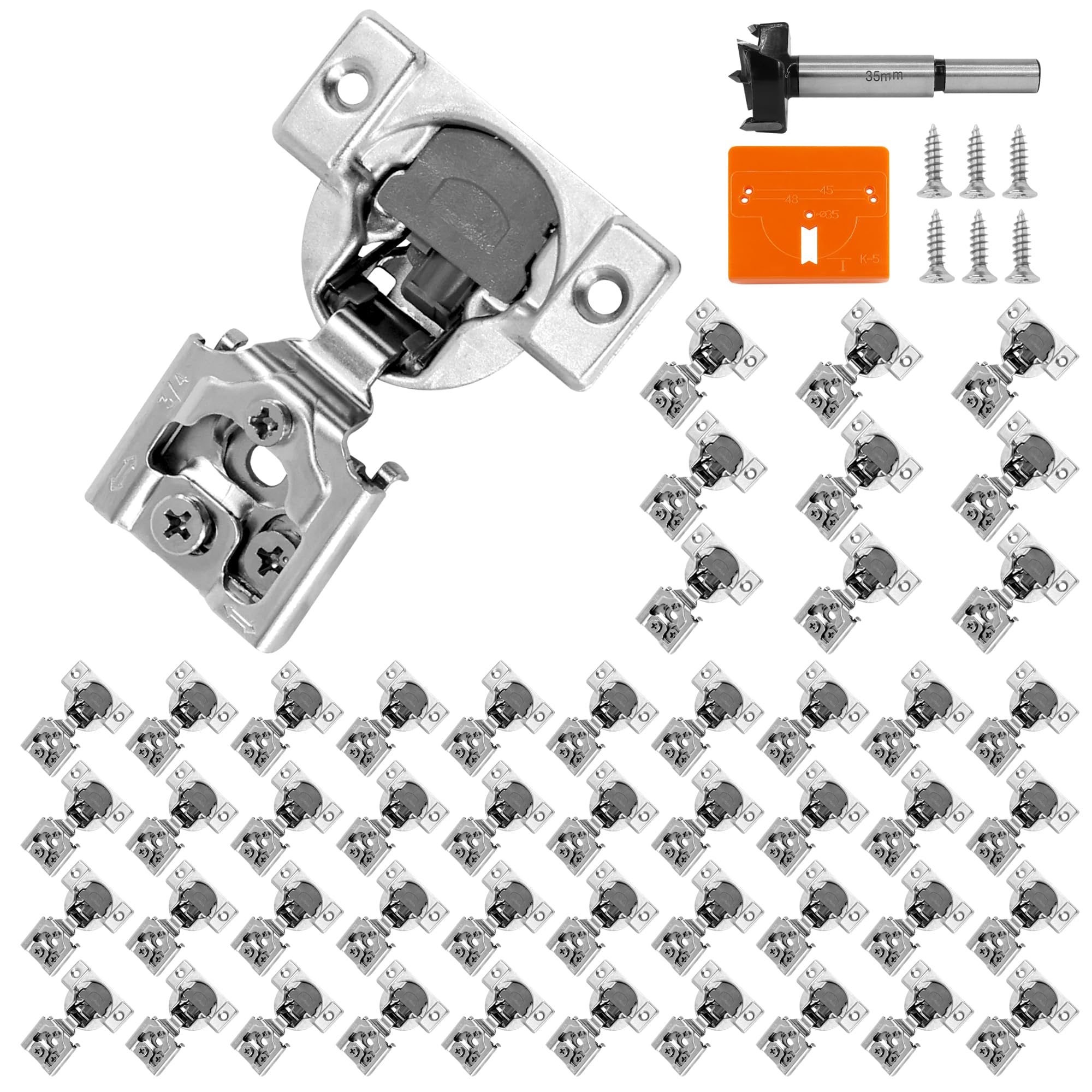 Redunest 3/4 Inch Overlay Soft Close Cabinet Hinges, 50 Pack Slow Soft Close Hinges for Kitchen Cabinets Satin Nickel Hidden Self Closing Kitchen
