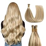 Sunya I Tip Hair Extensions Human Hair 20 Inch Ash Blonde Highlighted Bleach Blonde I Tip Human Hair Extensions P18/613 50g/50S