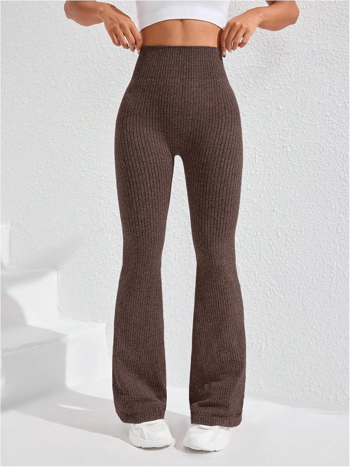 GORGLITTER Women's High Waisted Flare Leggings Tummy Control Knit Yoga Pants Seamless Bootcut Bell Bottoms Leggings