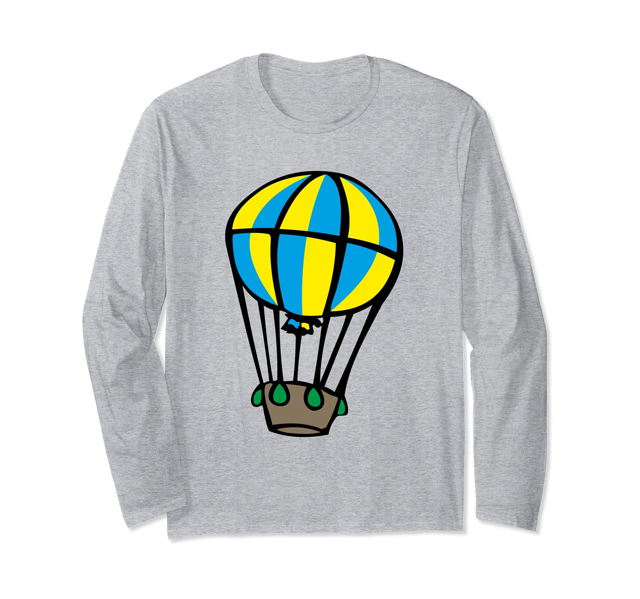 Hot Air Balloon Cartoon Long Sleeve T-Shirt, Grey