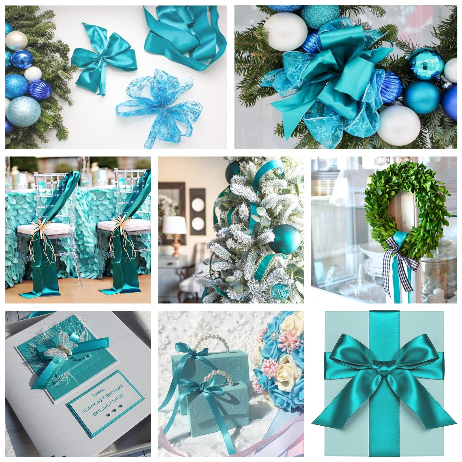 Nastro di raso Blu Turchese, 25mm x 22 Metri Nastri in tessuto solido per confezioni regalo, bouquet di fiori, artigianato e decorazione di feste nuziali