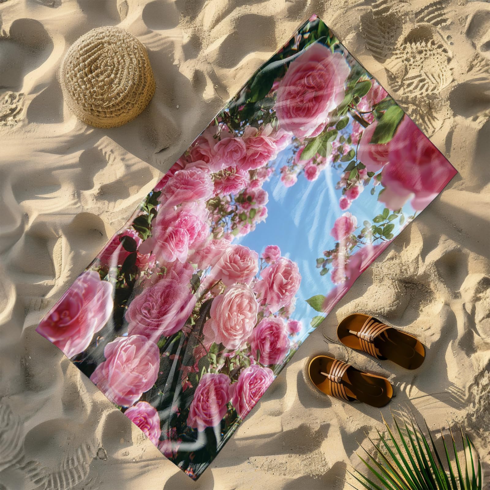 Générique Serviette Microfibre Plage Fleurs Roses Ciel Bleu