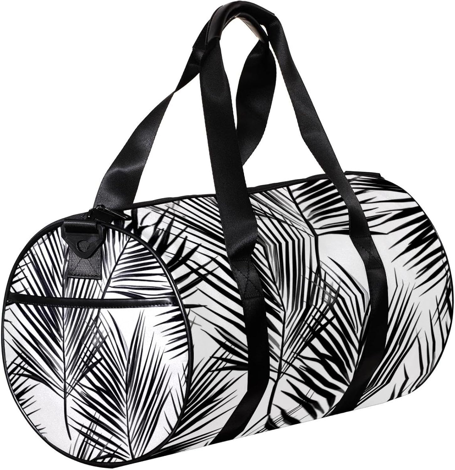 Gym Bag for Women,Small Gym Bag for Men,Black Palm Leaf,Overnight Bag