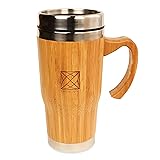 Taza Térmica de Bambú (450mL) | Termo de Viaje con Doble Cámara Aislante para Té o Café | Vaso Hermético de Aluminio y madera, libre de BPA