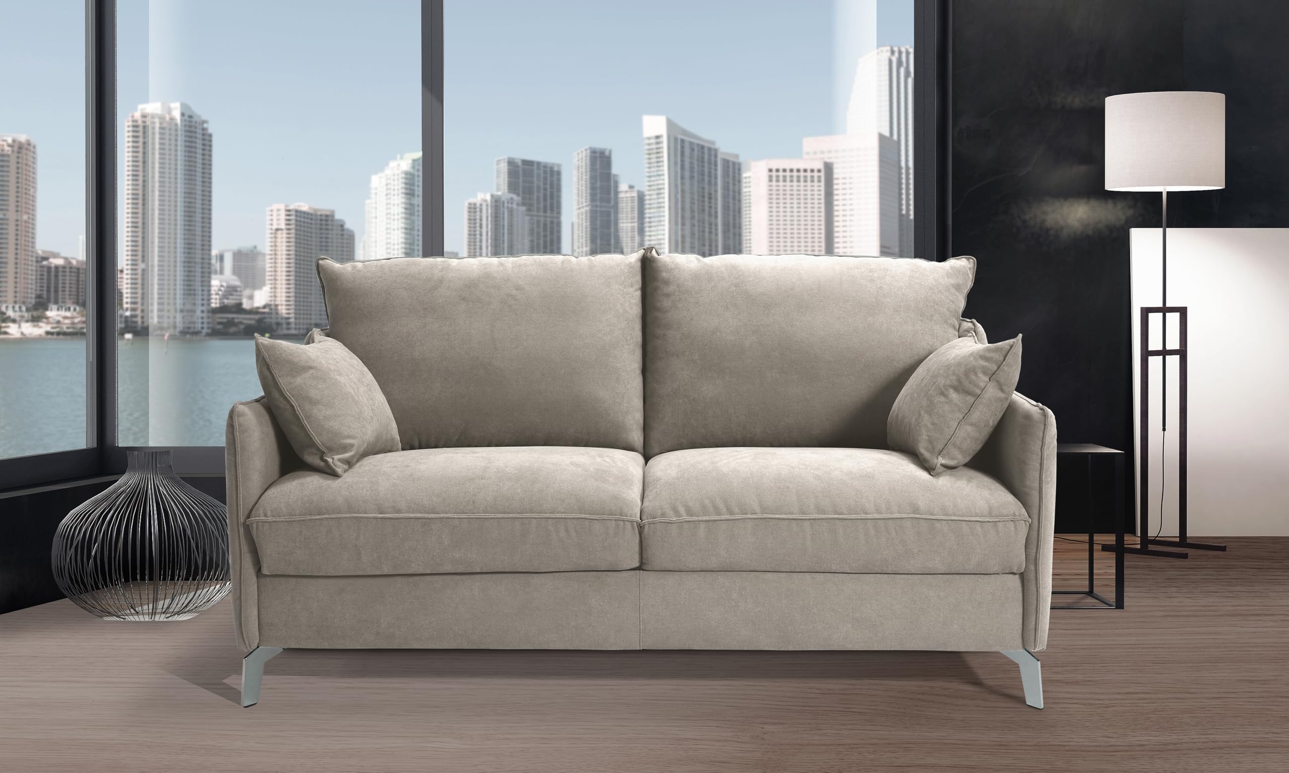 Divano Letto SILVIO 3 Posti Struttura in Metallo e Legno Imbottitura in Gomma di Poliuretano Rivestimento in Tessuto Rete ad Apertura Rapida Materasso 140x190cm H14cm Colore: Camel
