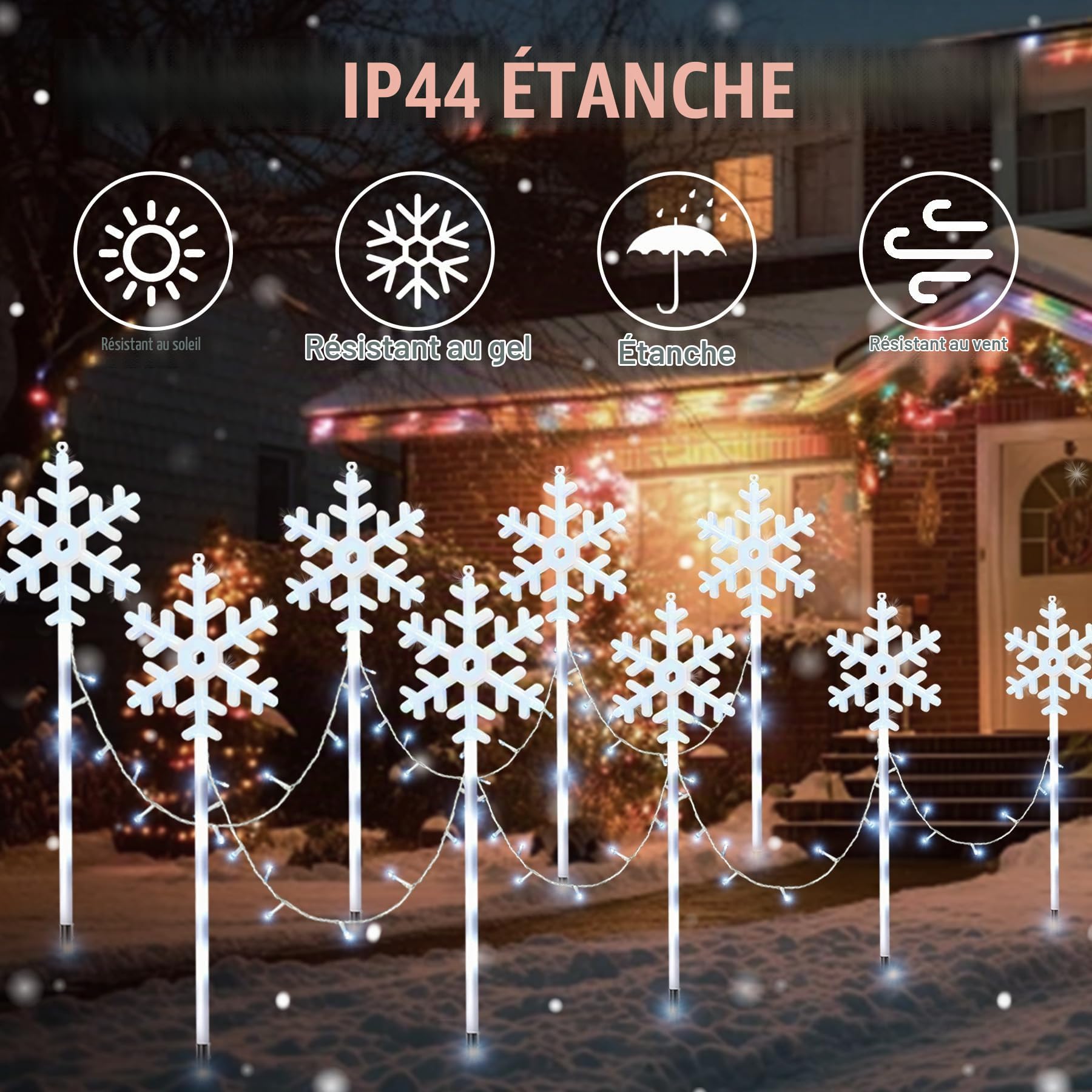 VEEKAY 10 Pièces Decoration Noel Lampe Solaire Exterieur,8 modes de canne à sucre éclairée solaire,Flocon de Neige Lumières de Noël,Étanches,Marqueur De Chemin De Noël pour Terrasse Cour Cadeaux
