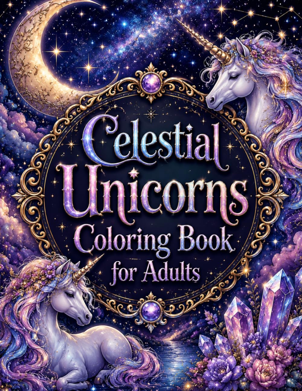 Celestial Unicorns Coloring Book for Adults: 50+ Magical Moonlit Unicorn Designs with Stars, Cosmic Fantasy Worlds & Dreamy Nightscapes for Relaxation ... (8.5x11) (The Celestial Worlds Collection)