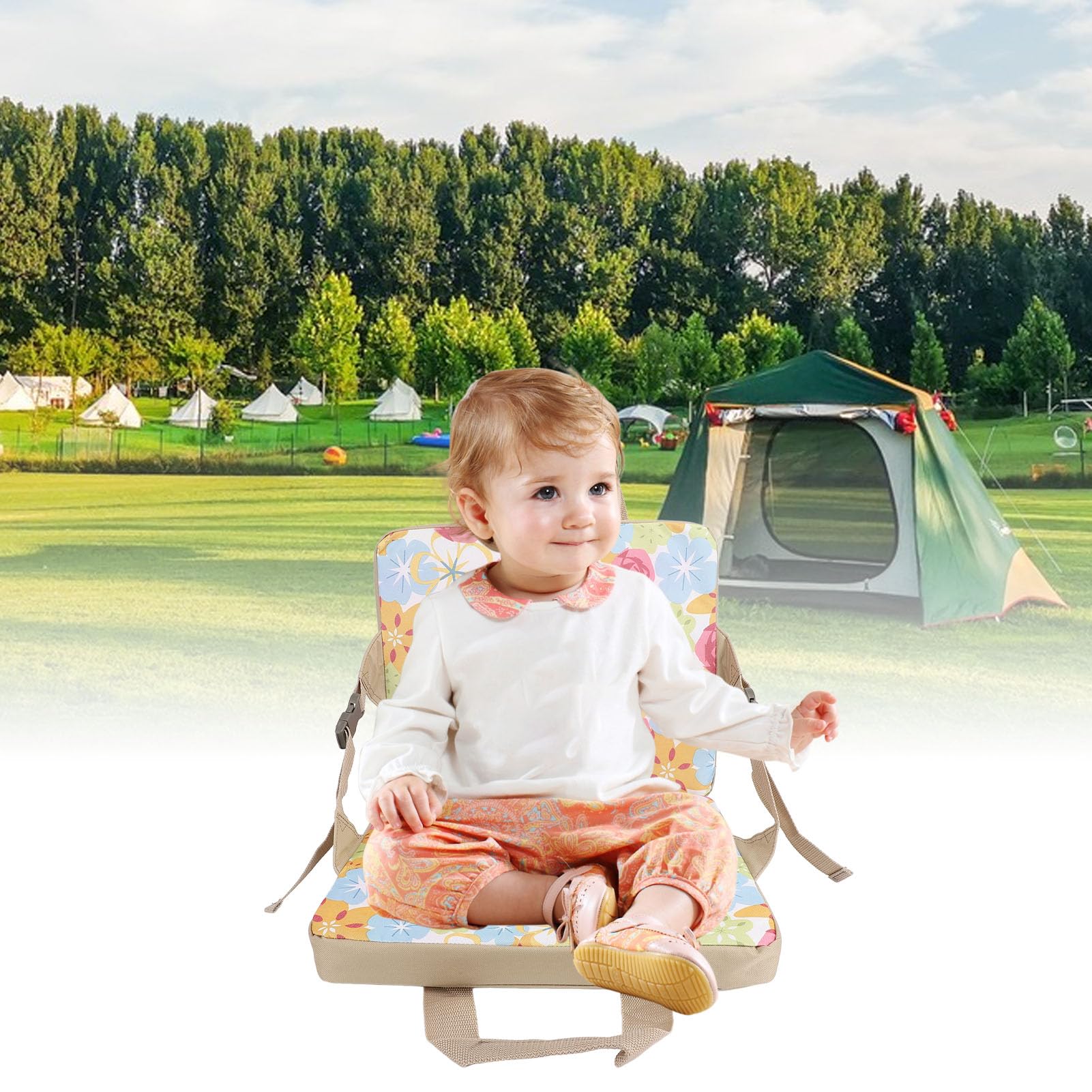 POCREATION Folding Bleacher Pad Comfortable Floral Design for Children with Thickened Cushion, Portable Camping Chair for Fishing, Picnic, Red Flower Pattern, 15 x 13 x 1.6in