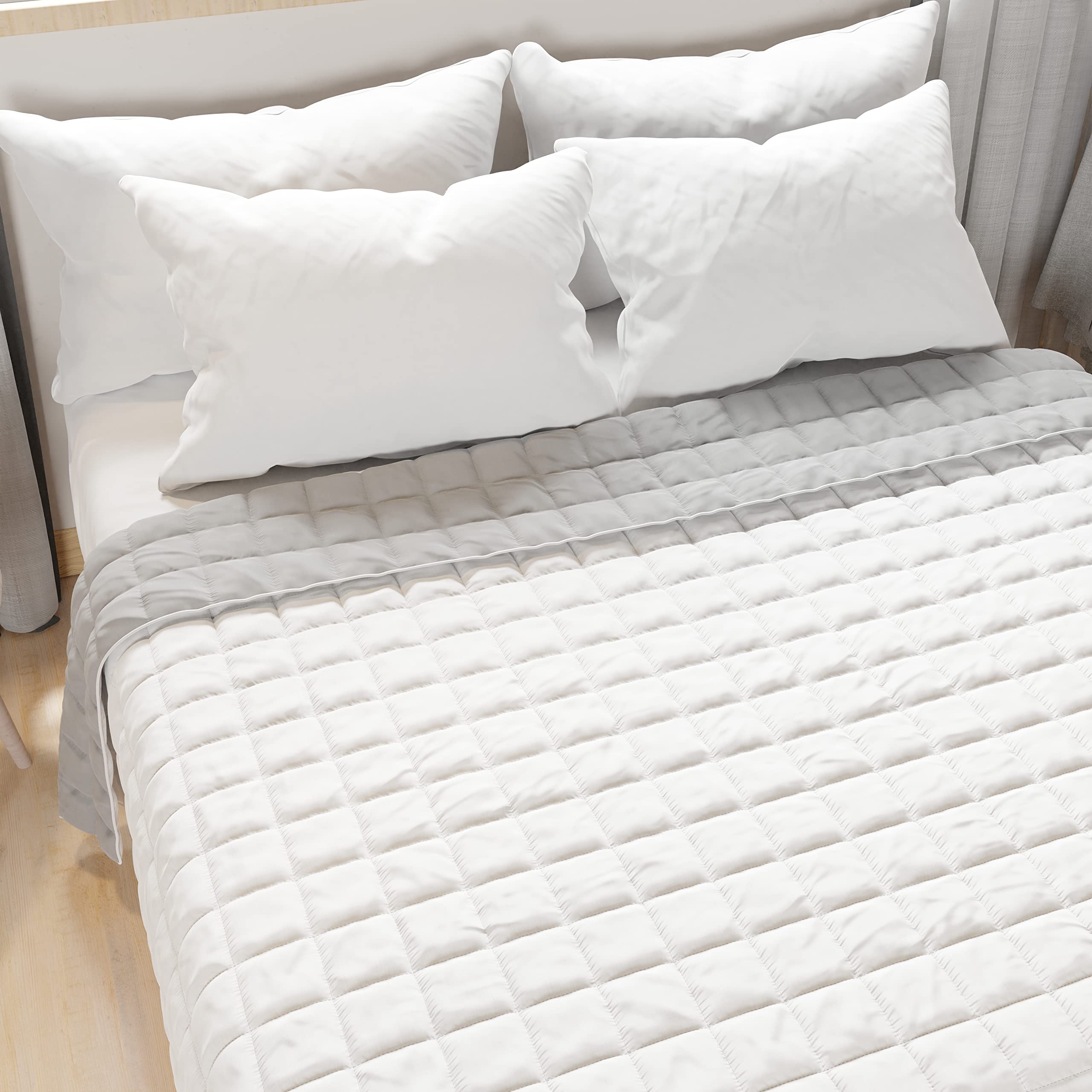 PETTI ARTIGIANI ITALIANI - Colcha en Microfibra Simple Reversible 160x260 cm, Cubre Cama Simple Primavera, Edredón 1 Persona, Blanco Gris