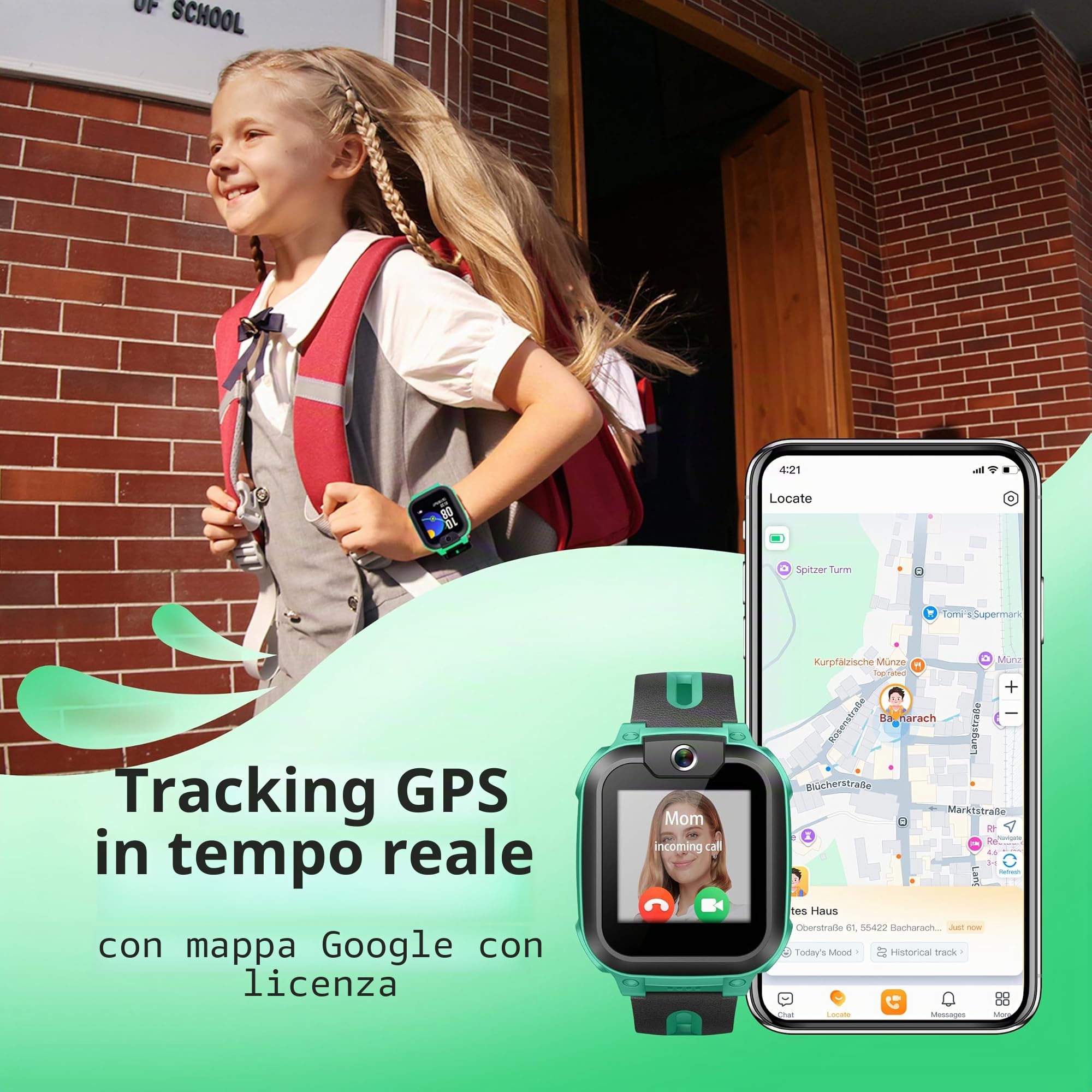 imoo Z1 smartwatch per bambini, smartwatch, smartwatch per bambini, telefono con video e telefonata bidirezionale, orologio GPS per bambini con localizzazione in tempo reale e resistenza all'acqua di