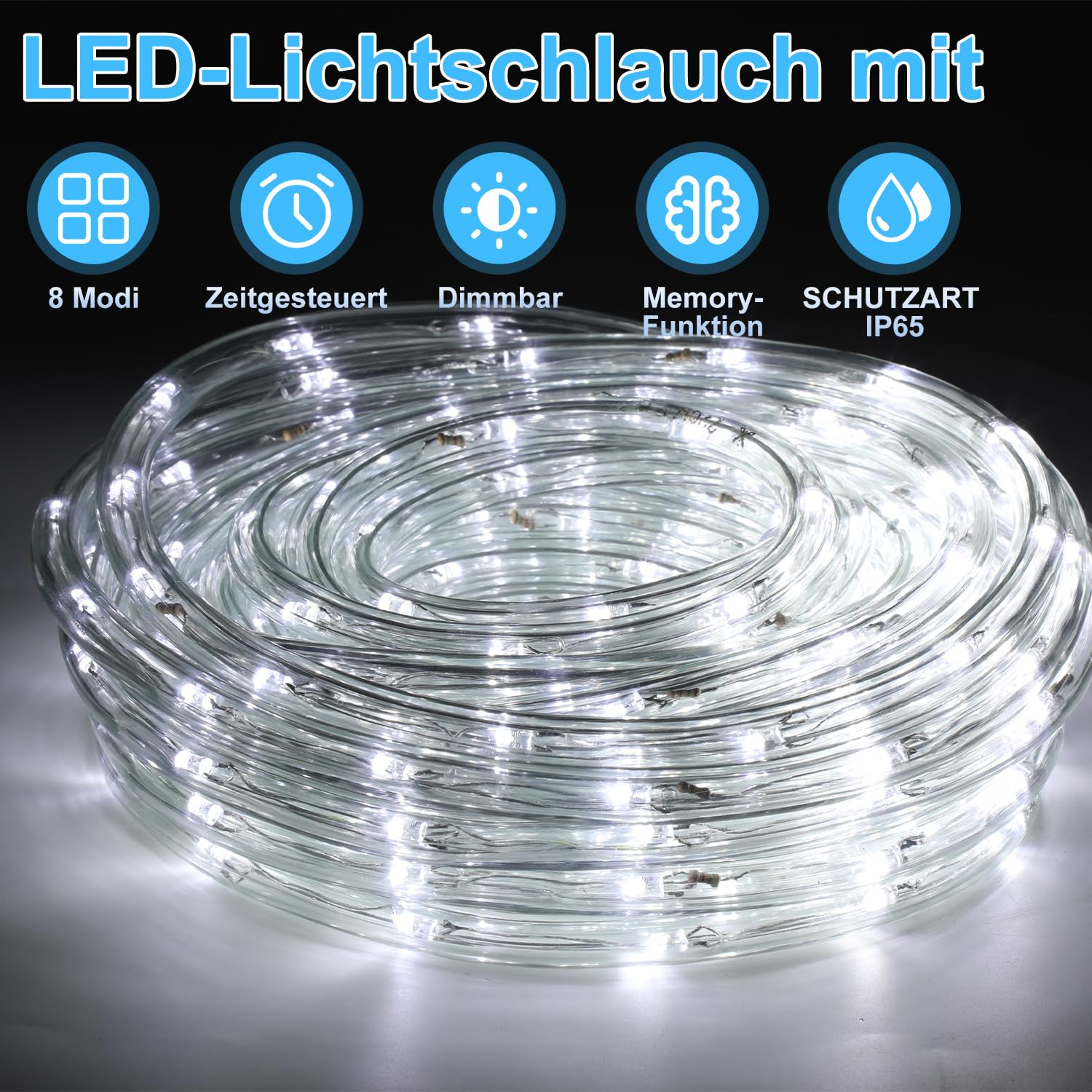 50M Kaltweiß Lichterschlauch Aussen Innen, LED Schlauch Außen Lichtschlauch mit Timer und 8 Modi, Lichterkette für Garten Party Hochzeit Weihnachten Deko, 1200 LEDs | 1200 LEDs,8 Lichtmodi,6-Std.-Timer,Speicherfunktion,flexibler PVC-Schlauch,für innen und