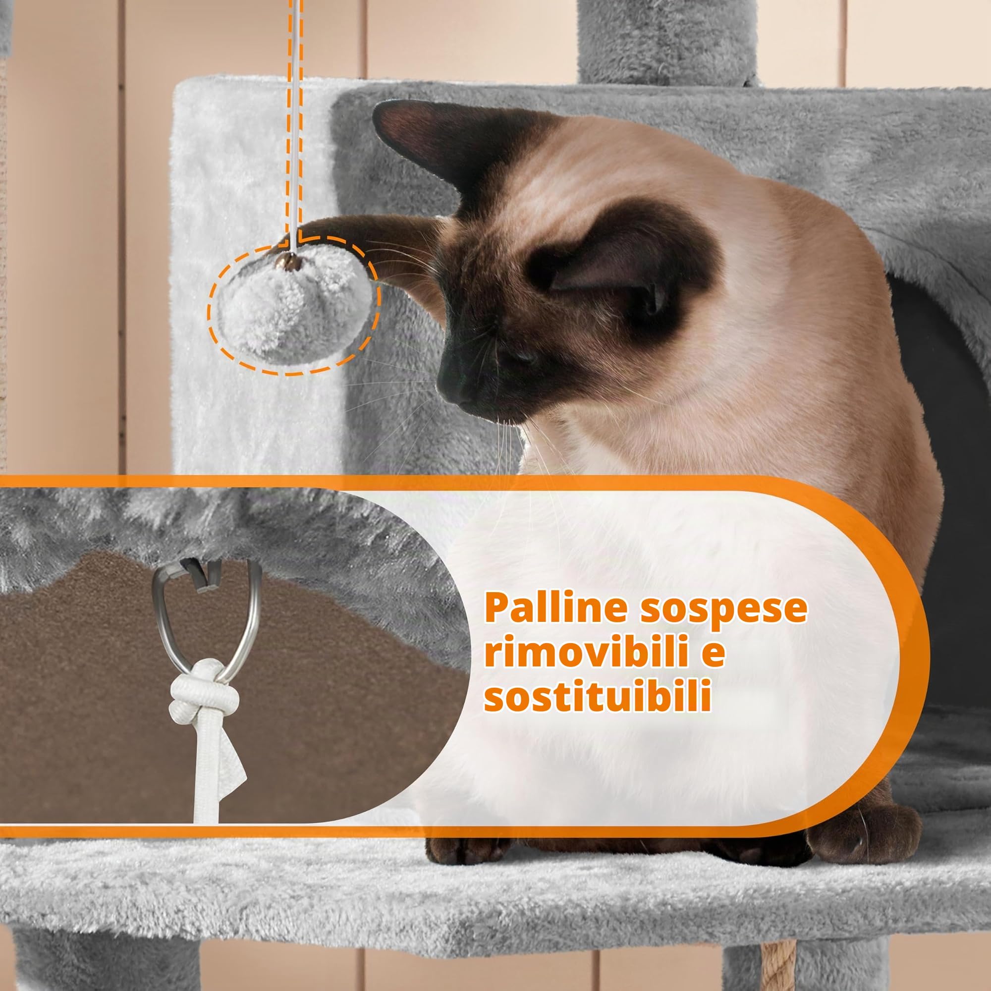 Yaheetech Tiragraffi Albero per Gatti con Trespolo Grande 106 cm Gioco Giocattolo per Gatti Grigio Chiaro | truciolato certificato FSC, salvaspazio, cinghia anti-ribaltamento, centro per affilare gli artigli, ampio spazio per dormire