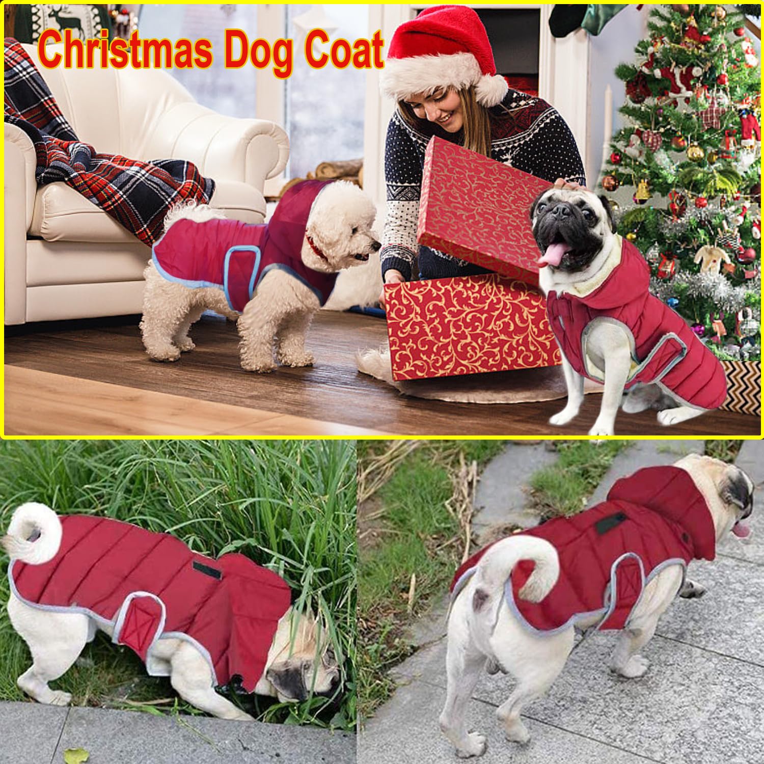 Etechydra Hondenjas Warme jassen, met afneembare capuchon, waterdichte hondenjas hondenjas winter fleece, warm jack, reflecterend hondenjas voor kleine middelgrote honden, rood, XS