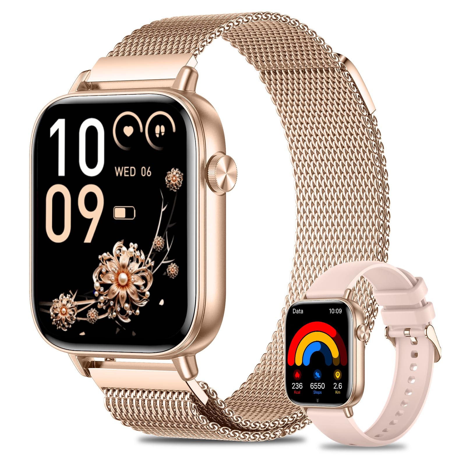 Smartwatch Donna, 1.83” Orologio Smartwatch con Chiamata Bluetooth, 100+ Sport Fitness Tracker con Frequenza Cardiaca SpO2 Sonno, IP68 Impermeabile, Smart Watch per iOS & Android, Oro Rosa