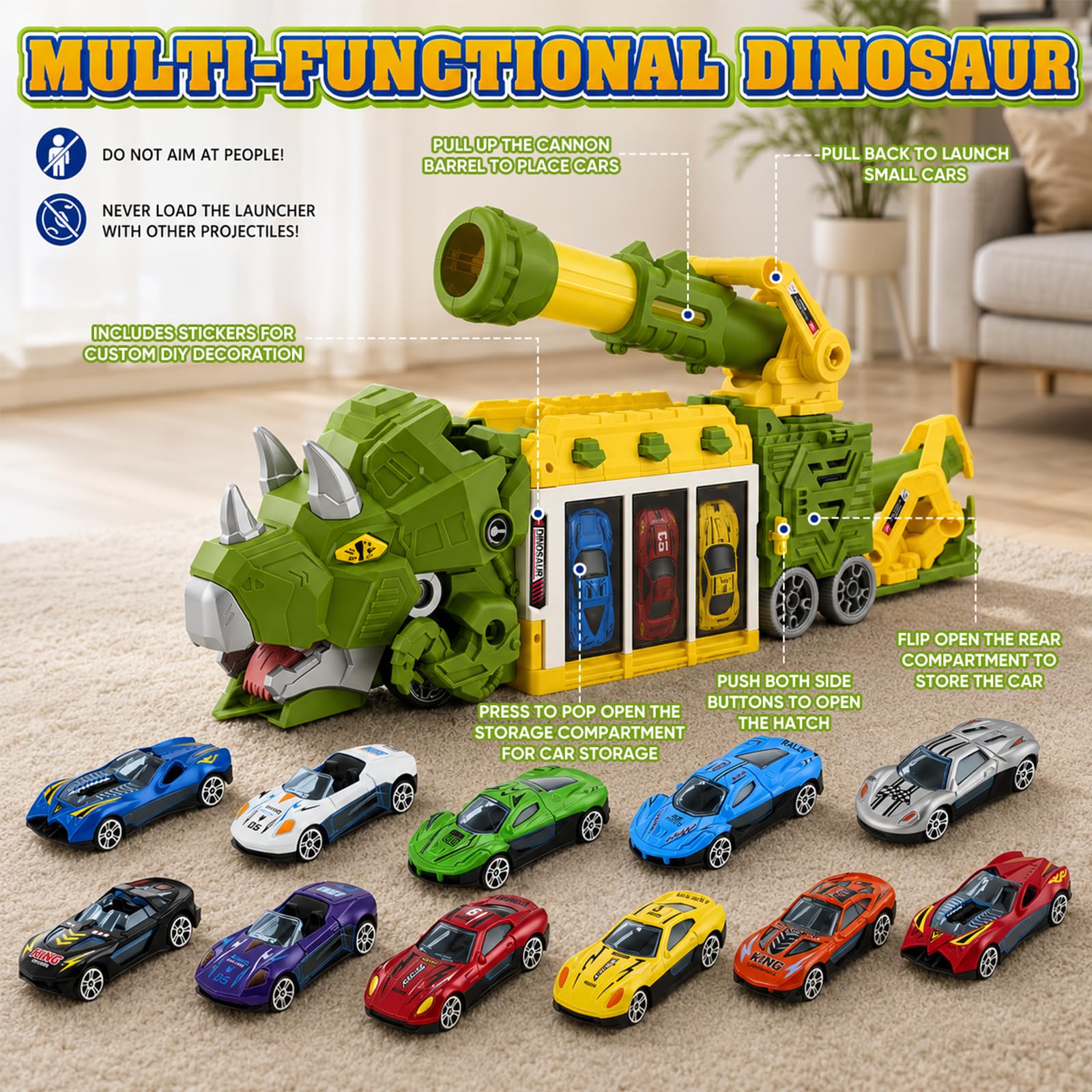 Camion Dinosaure Jouet Lanceur 12 Mini Voitures Garage Pliable Cadeau