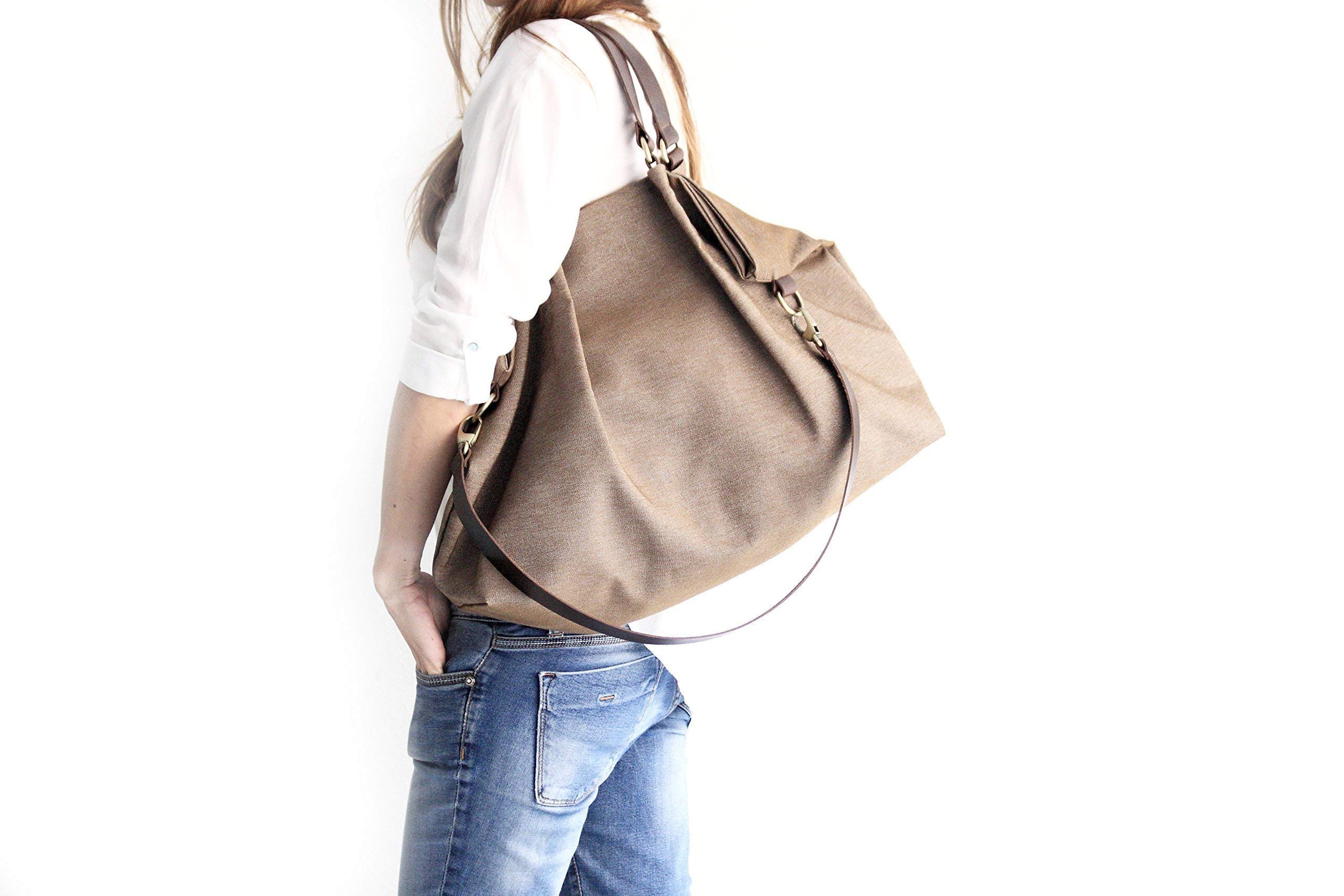 Canvas and leather shoulder bag, made of WATERPROOF technical fabric brown and leather. Susy shoulder bag