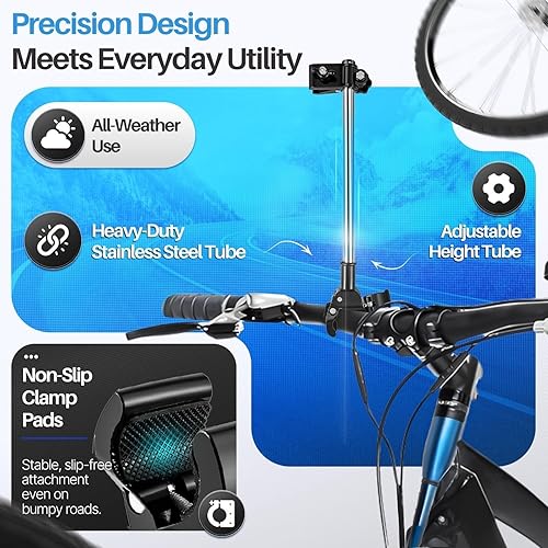 Miniatura 3 de Flexzion Soporte de abrazadera ajustable para sombrilla de bicicleta  Accesorio universal para cochecito, soporte de sombrilla para silla de ruedas