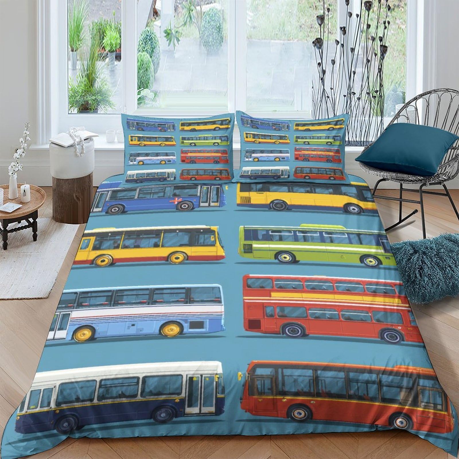 Ctjqhvkz Style-8 3D Printed Colorful Bus Fitted Sheet Microfiber Soft Slip-Resistant Bus Pattern Mattress Cover For Bedroom Guest Room Decor Single（135X200cm）