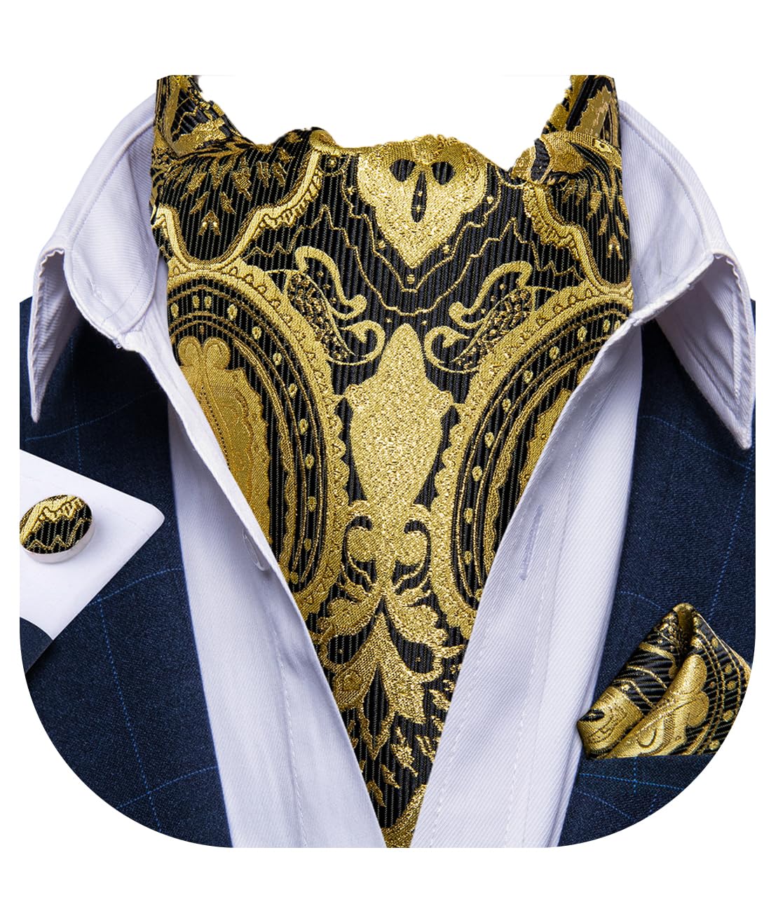 DiBanGu Jacquard Woven Ascot Silk Cravat Set for Men Wedding
