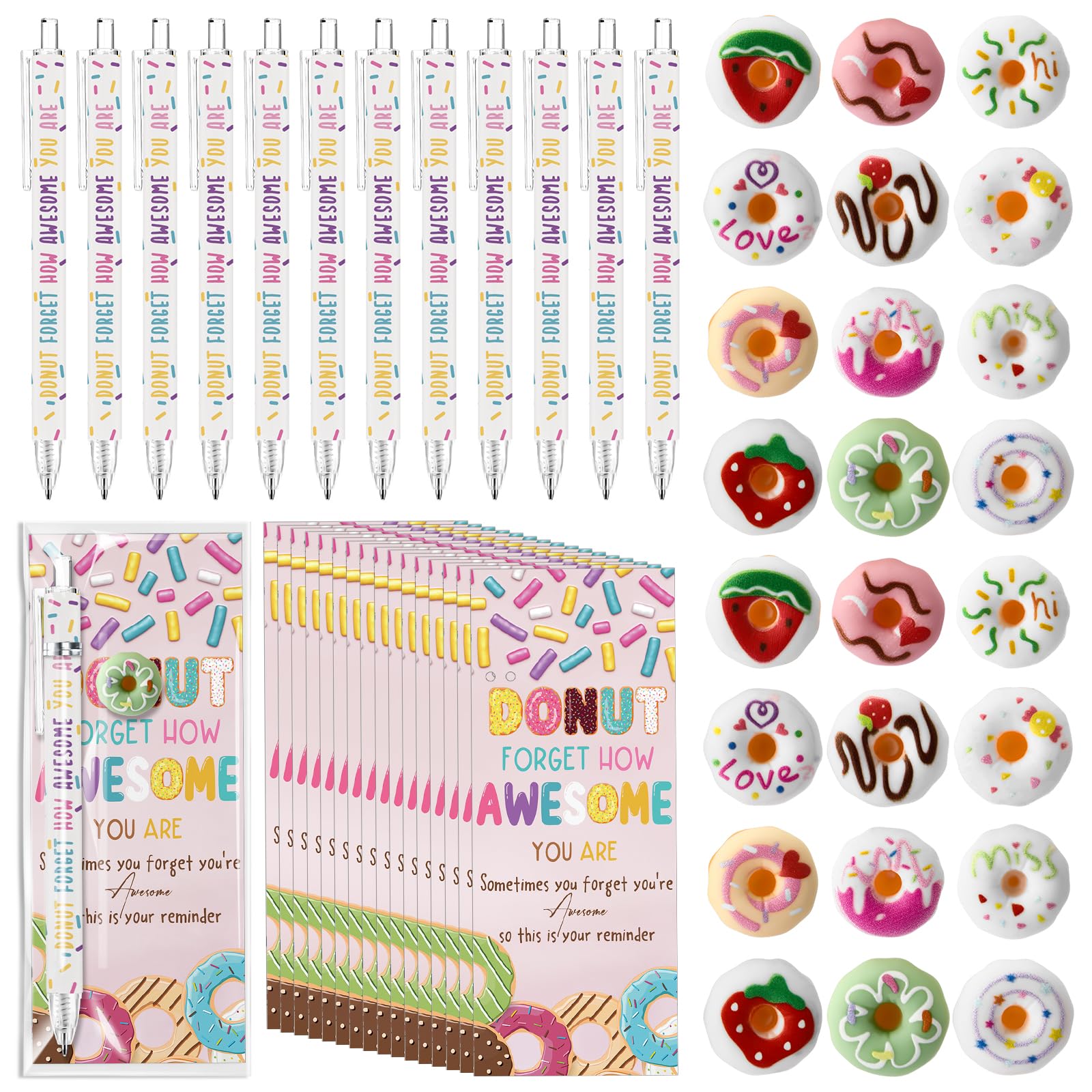 Sayglossy 24 Sets Back to School Gift Bulk Donut Appreciation Thank You Ballpoint Pen Resin Ornament Bookmark Inspirational Vbs Gifts for Employee Teacher Staff Nurse Volunteer Coworker Team Survice