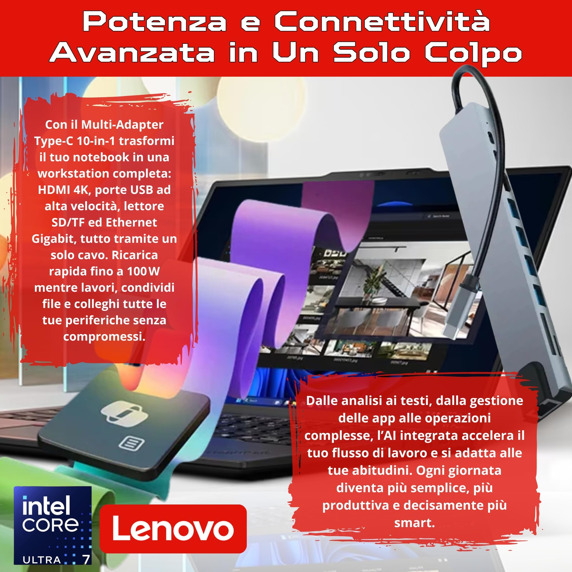 Lenovo Notebook Business ThinkPad X1 Carbon Gen 13 Aura Edition, Intel Core Ultra 7-258V, NPU, Display OLED 14" 2.8k 32GB LPDDR5x, NVMe Windows 11 Pro + Office 2024, Docking Station 10-in-1 Inclusa