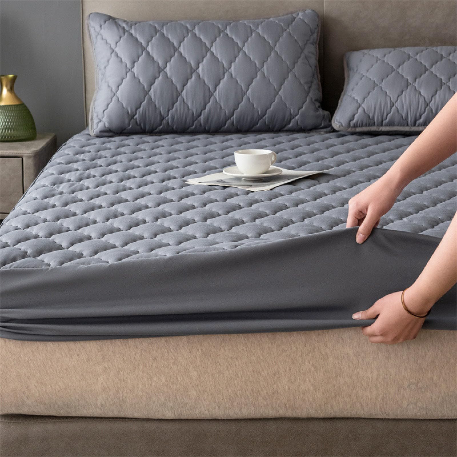 FCLDESHOP sotto con Angoli,Coprimaterasso Impermeabile Trapuntato Spazzolato Tinta Unita, Lenzuolo con Angoli Tasca Profonda Letto Singolo Matrimoniale King Size,Blu,150 * 200cm (1pcs)