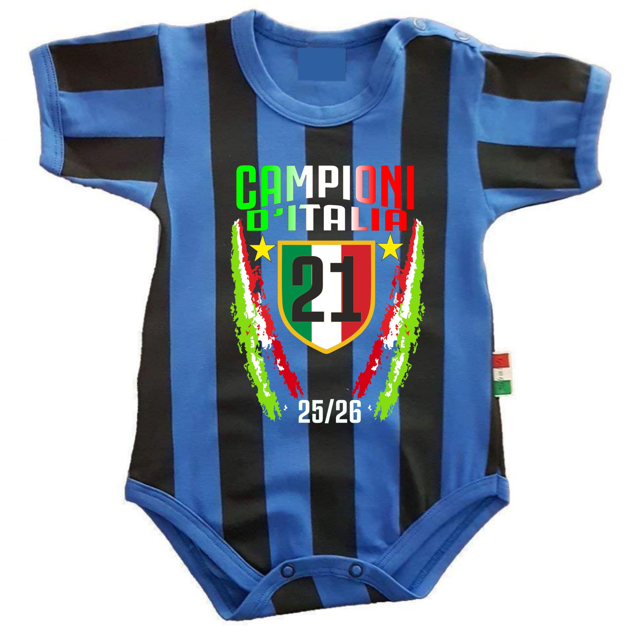 PELUSCIAMO Body Nero Azzurro NeroAzzurri Campioni D'Italia 21 Scudetti 2 Stelle | Personalizzato Con Nome e Numero PS 32768-SCINT-01